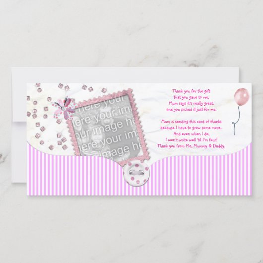 ピンクのベビーシャワーはベビーからの写真カード感謝していしています サンキューカード (正面)