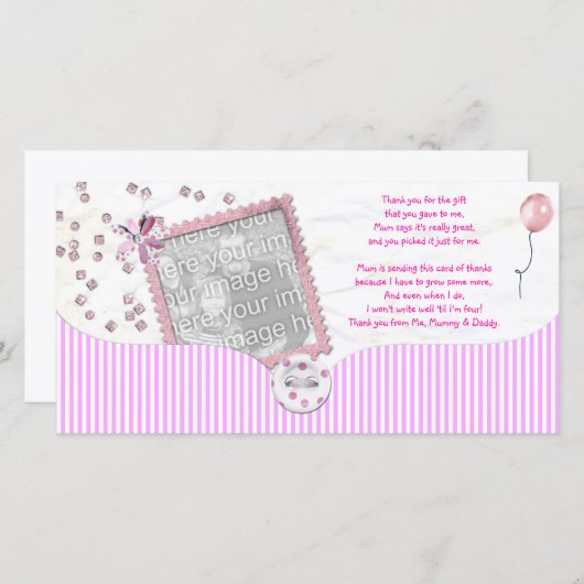 ピンクのベビーシャワーはベビーからの写真カード感謝していしています サンキューカード (正面/裏面)