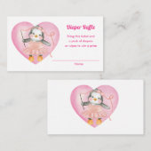 ピンクのベビーシャワーペンギンおむつくじ券 エンクロージャーカード (正面/裏面)