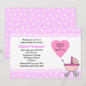 ピンクのベビーシャワー招待状 馬車の招待状 招待状 (正面/裏面)