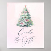 ピンクのベビーシャワー クリスマスツリー カードとギフト ポスター (正面)