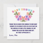 ピンクのベビーシャワー、女の子のベビーシャワー サンキューカード (裏面)