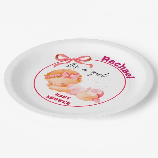 ピンクのベビーシャワー、女の子のベビーシャワー ペーパープレート (アングル)