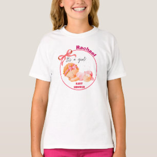 ピンクのベビーシャワー、女の子のベビーシャワー Tシャツ