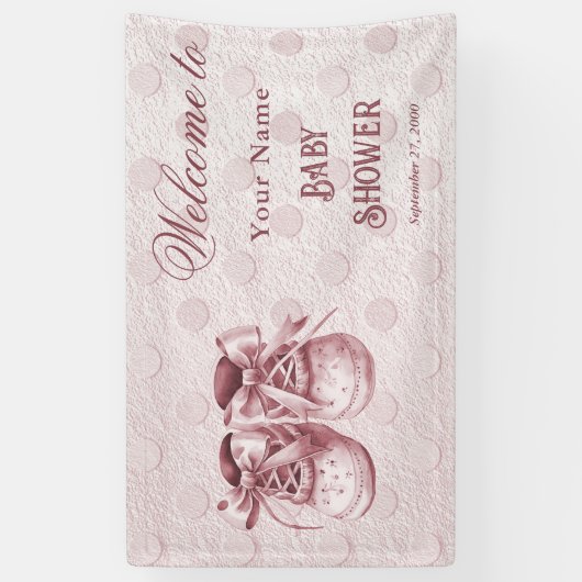 ピンクのベビーシューズ赤ちゃんシャワーへようこそ 横断幕 (縦)