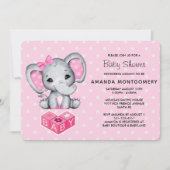 ピンクのベビーゾウと水玉模様赤ちゃんシャワー 招待状 (正面)