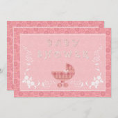 ピンクのベビーバギー ベビーシャワー招待状 招待状 (正面/裏面)