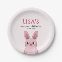 ピンクのベビーバニーと女の子の誕生日パーティー ペーパープレート