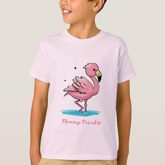 ピンクのベビーフラミンゴの水 Tシャツ (正面)