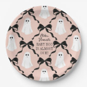 ピンクのベビーブーほとんどデューズ幽霊と黒い湾曲形 ペーパープレート (正面)