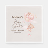 ピンクのベビーベア&バルーン赤ちゃんシャワーパーティーナプキン スタンダードランチョンナプキン (正面)