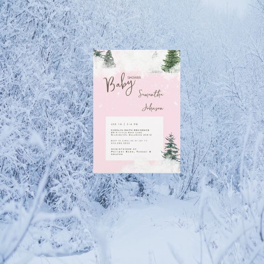 ピンクのベビーベビーシャワー外は寒い 招待状