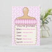 ピンクのベビーボトルシャワー招待状 招待状 (スタンド正面)