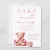 ピンクのベビーラブウォーターカラーベビーシャワー 招待状 (正面)