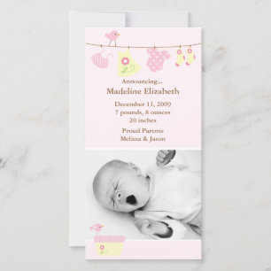 ピンクのベビーランドリー生誕発表 案内状