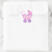 ピンクのベビー乳母車ボーイ名誕生日のお知らせ スクエアシール (バッグ)