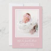ピンクのベビー写真の生誕通知 (正面)