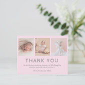 ピンクのベビー写真サンキューカード、バプテスマ/ガールズ ポストカード (スタンド正面)