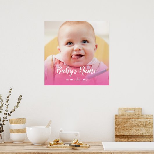 ピンクのベビー写真(パーソナライズされた文字と写真) ポスター (キッチン)
