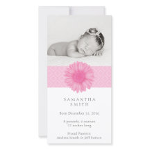 ピンクのベビー告知フォトカード