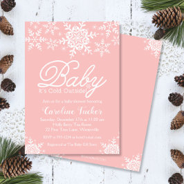 ピンクのベビー外が寒い赤ちゃんシャワー雪 招待状