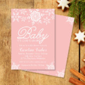 ピンクのベビー外が寒い赤ちゃんシャワー雪 招待状