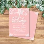 ピンクのベビー外が寒い赤ちゃんシャワー雪 招待状