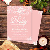 ピンクのベビー外が寒い赤ちゃんシャワー雪 招待状
