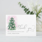 ピンクのベビー外の赤ちゃんシャワーが冷たい サンキューカード (スタンド正面)