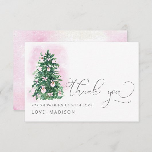 ピンクのベビー外の赤ちゃんシャワーが冷たい サンキューカード (正面/裏面)