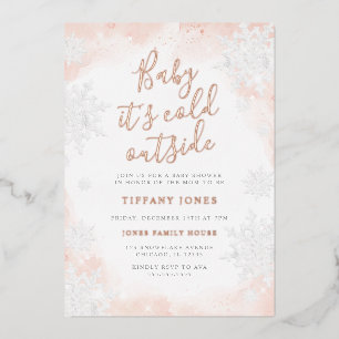 ピンクのベビー外は寒いベビーシャワー 箔招待状