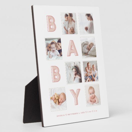 ピンクのベビー文字生まれたばかりのベビーフォトグリッドのコラージュ フォトプラーク (側面)