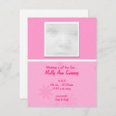 ピンクのベビー発表カード 招待状 (正面/裏面)