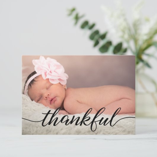 ピンクのベビー発表Thankful Script, black type 招待状 (スタンド正面)