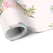 ピンクのベビー象の女の子のシャワーの第1誕生会 ラッピングペーパー (ロールコーナー)