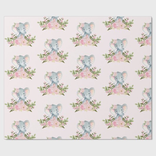 ピンクのベビー象の女の子のシャワーの第1誕生会 ラッピングペーパー (フラット)