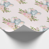 ピンクのベビー象の女の子のシャワーの第1誕生会 ラッピングペーパー (角)