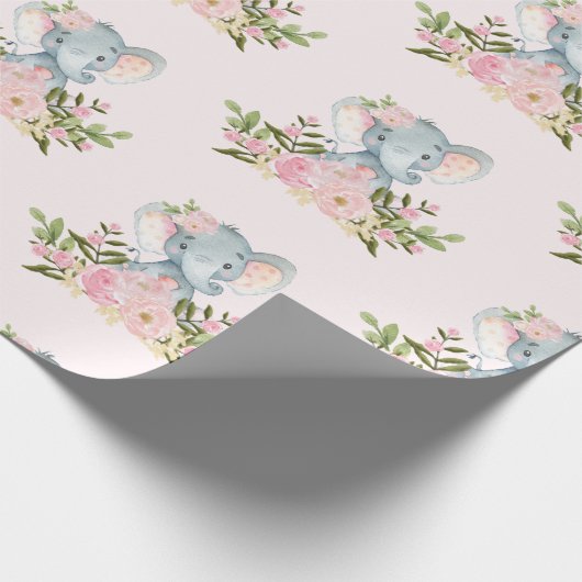 ピンクのベビー象の女の子のシャワーの第1誕生会 ラッピングペーパー (角)