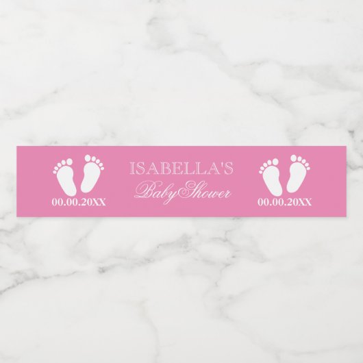 ピンクのベビー足の足跡カスタム女の子の赤ちゃんシャワー ペットボトルラベル (シングルラベル)