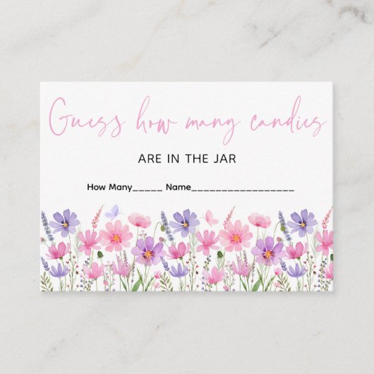ピンクのベビー開花ワイルドフラワー推測ゲームの数 エンクロージャーカード (正面)