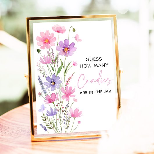 ピンクのベビー開花ワイルドフラワー推測ゲームの数 ポスター