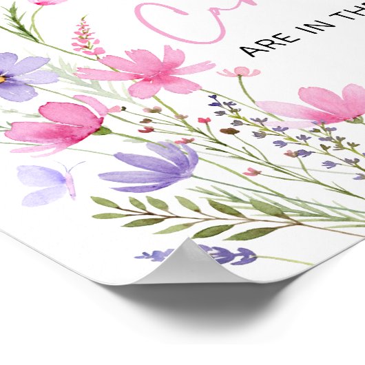 ピンクのベビー開花ワイルドフラワー推測ゲームの数 ポスター (角)