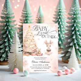 ピンクのベビー鹿ベビーベビーシャワー外は寒い 招待状