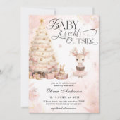 ピンクのベビー鹿ベビーベビーシャワー外は寒い 招待状 (正面)