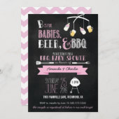 ピンクのベビー、ビール及びBBQのベビーシャワーの招待状 招待状 (正面/裏面)
