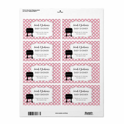 ピンクのベビー-Qベビーシャワーの好意またはウォーターボトルbbq ラベル (フルシート)