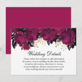 ピンクのベリー ゴールド マルサラ フラワー ウェディング 詳細 招待状 (正面/裏面)