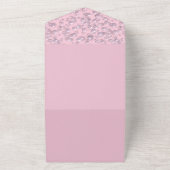ピンクのベルベットに白いピンクの真珠のプラッシャー オールインワン招待状 (外側)