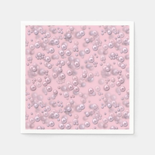 ピンクのベルベットに白いピンクの真珠のプラッシャー スタンダードカクテルナプキン (正面)
