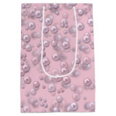 ピンクのベルベットに白いピンクの真珠のプラッシャー ミディアムペーパーバッグ (裏面)